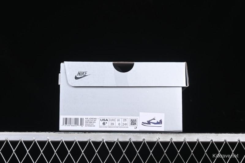 Nike Travis Scott x Fragment Design x Air Jordan 1 Low OG SP AJ1 MLB Collaboration White Blue Denim Low-top Casual Sneakers - DM7866-051