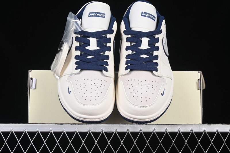 Nike Air Jordan 1 Low Supreme Collaboration - Shadow Swoosh Custom Retro Basketball Shoes - XX3318-368