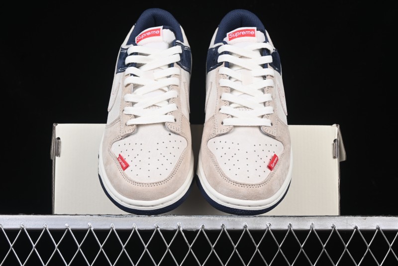 Nike SB Dunk Low Supreme Collaboration - Two-Tone White Swoosh Anniversary Customized Low-Top Casual Skate Shoes - DJ2024-045