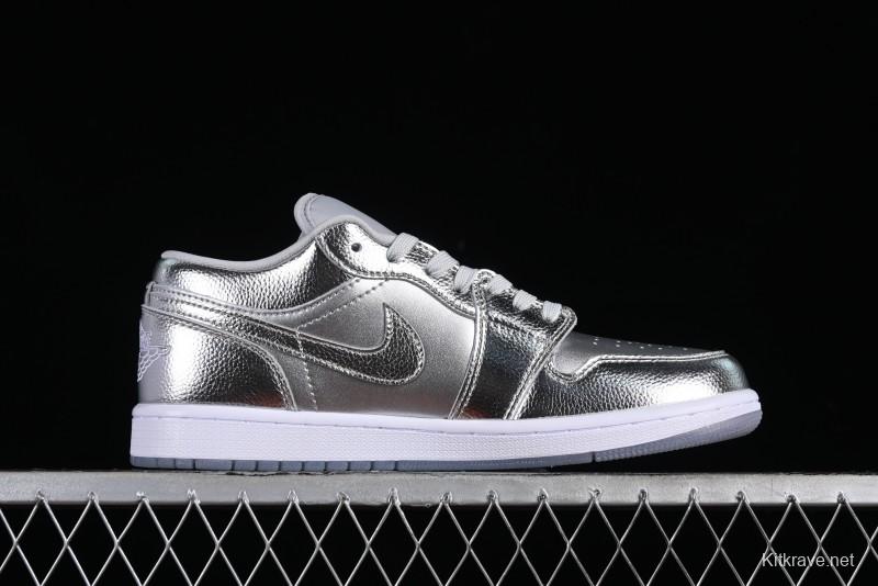 Nike Air Jordan 1 Low "Metallic Silver" Casual Sneakers with Metallic Finish - FN5030-001