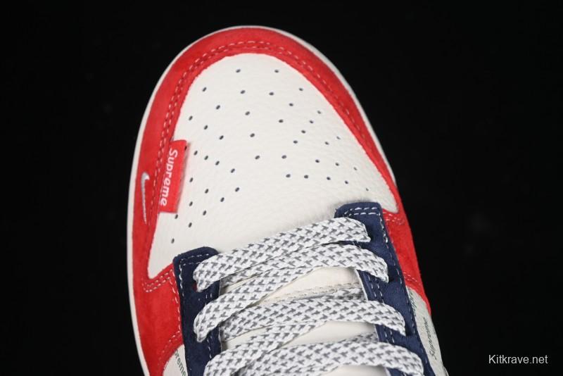 Nike SB Dunk Low Supreme Collaboration - China Red with 3D White Swoosh Anniversary Custom Low-Top Casual Sneakers - FC1688-209