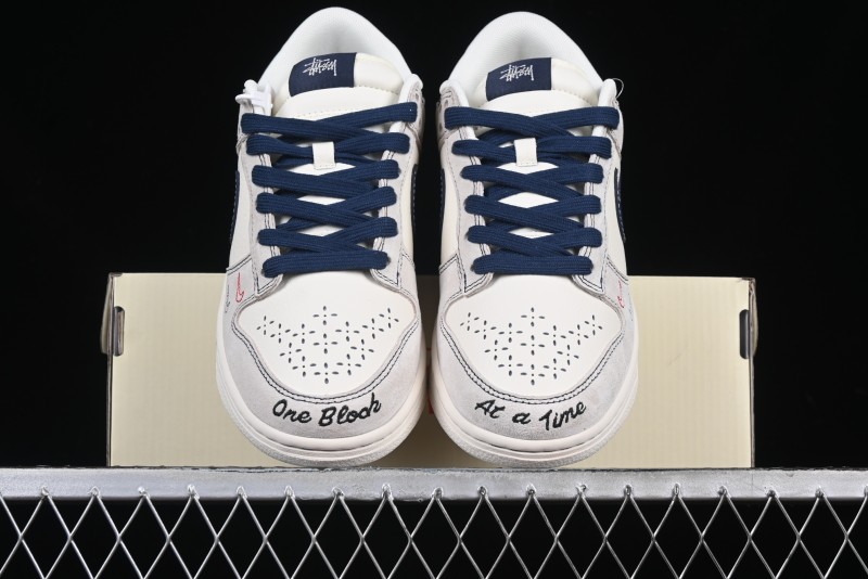 Nike SB Dunk Low Stussy Collaboration Embroidered Navy Swoosh Anniversary Custom Low-Top Casual Sneakers - MM1089-032