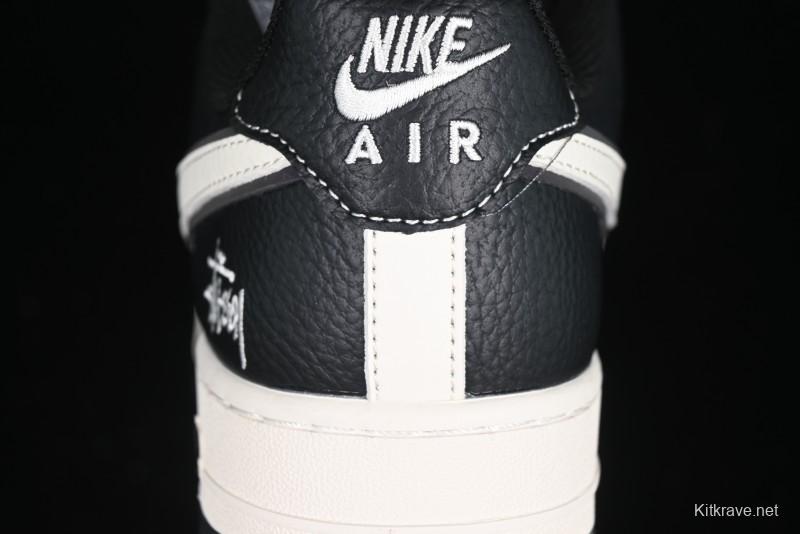 Nike Air Force 1 '07 Low Stussy Collaboration Black & White Swoosh Casual Sneakers - XZ6188-081