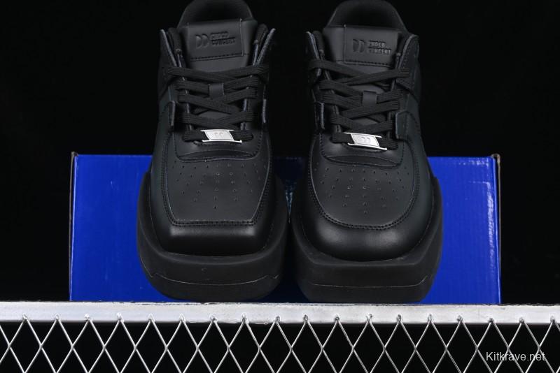 Choco Concert Leather Round Square Asymmetric Fashion Sneakers Black - AJE5