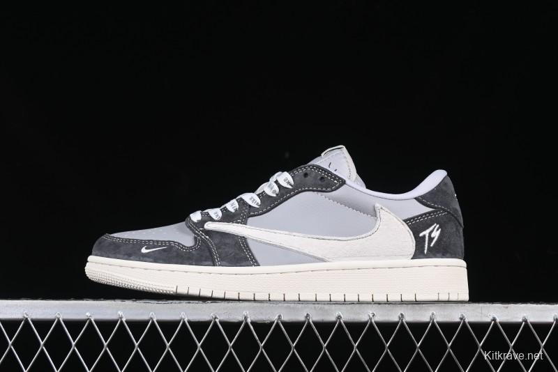 Nike Travis Scott x Fragment Design x Air Jordan 1 Low OG SP AJ1 Retro Sneakers in Traffic Grey - CF3688-055