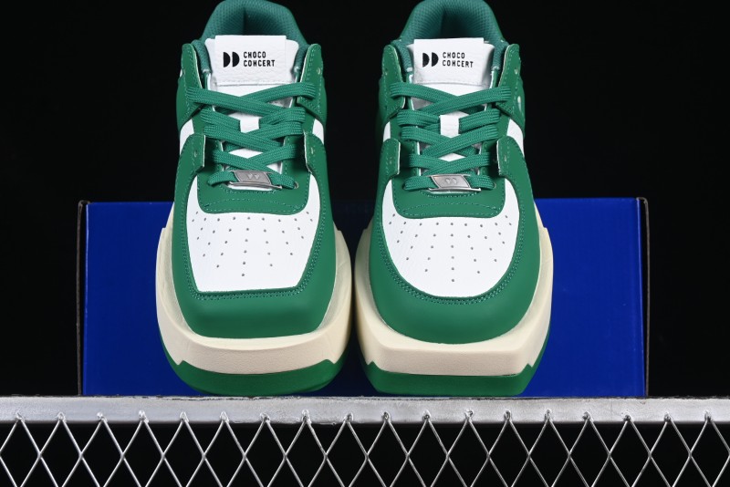 Choco Concert Leather Round Square Asymmetric Fashion Sneakers White Green - AJE5
