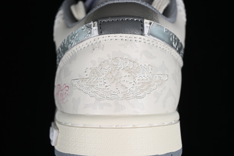 Nike Air Jordan 1 Low AJ1 Panda Prank Modern Gray Floral Low-Top Casual Sneakers - 553560-053