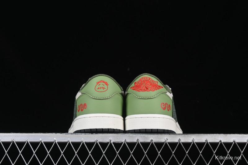 Nike Travis Scott x Fragment Design x Air Jordan 1 Low OG SP AJ1 Snake Year Limited Edition Low-Top Casual Sneakers - DM7866-075