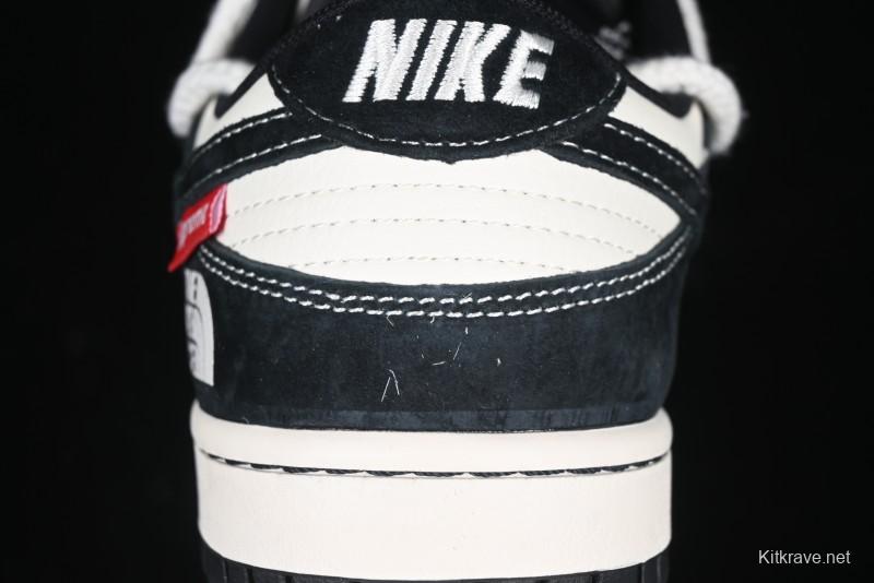 Nike SB Dunk Low The North Face x Supreme Anniversary Edition Customized Lace-Up Black White Black Swoosh Casual Skate Shoes - YX5066-227