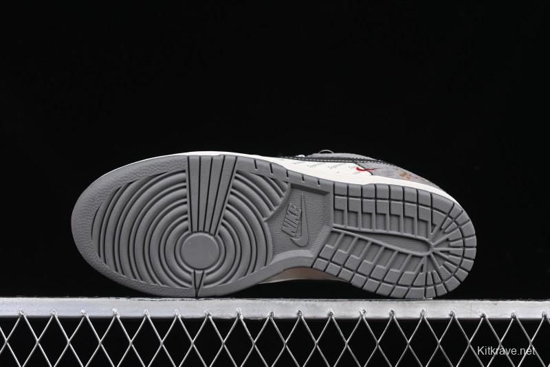 Nike SB Dunk Low Supreme Collaboration Bullet Screen Black Check Anniversary Customized Low-Top Casual Sneakers - FC1688-208