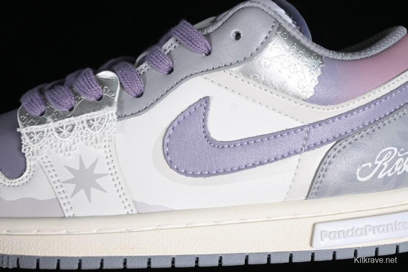 Nike Air Jordan 1 Low AJ1 Retro Basketball Shoes with Panda Mischief Modern Floral Design - 553560-053