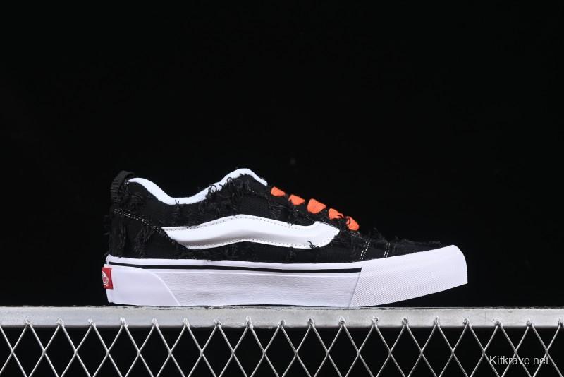 Vans Old Skool Distressed Black Canvas Sneakers with Orange Accents