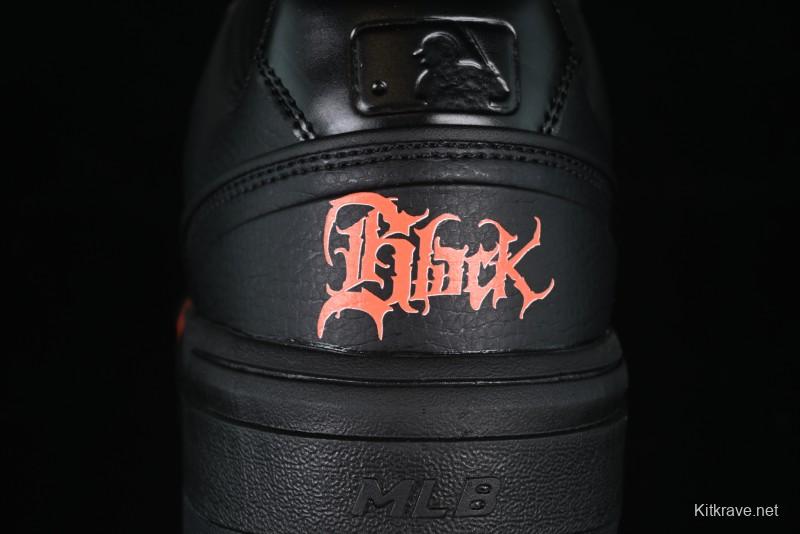 NY Yankees Black Leather Sneakers – Bold Orange Logo Edition