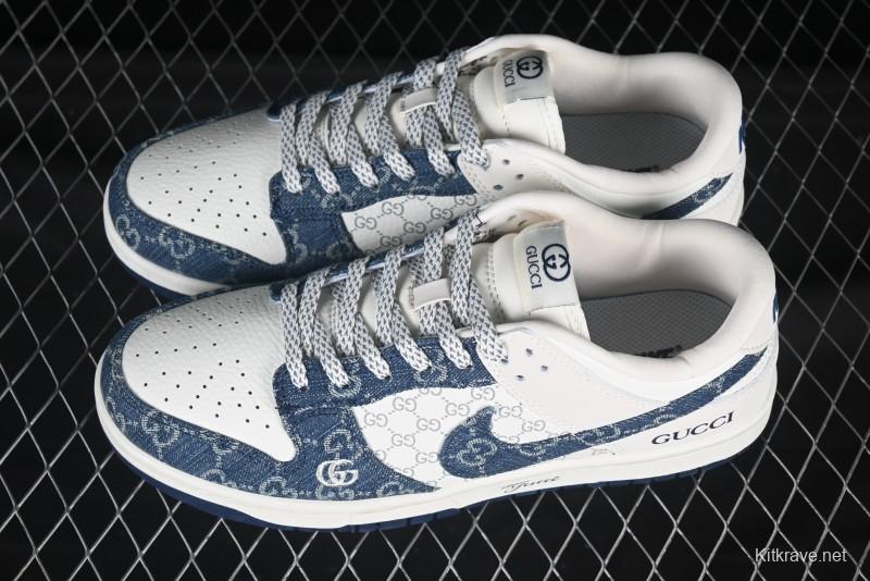 Nike SB Dunk Low Gucci Collaboration Blue Denim Anniversary Custom Low-Top Casual Skate Shoes - CH8311-285