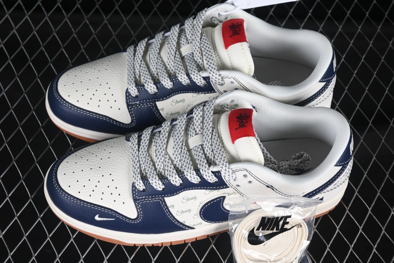 Nike SB Dunk Low Stussy Collaboration Beige Blue Gum Anniversary Edition Custom Low-Top Casual Skate Shoes - XS6089-529