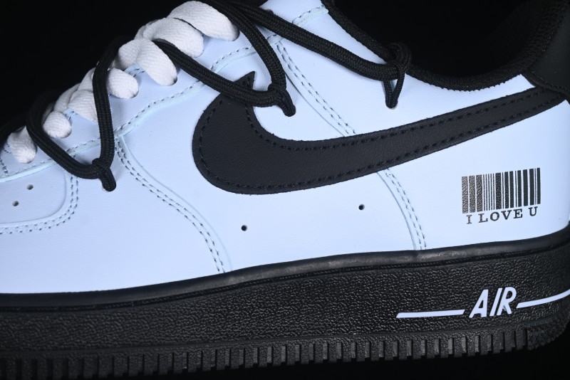 Custom "I Love U" Black & White Sneakers - Sleek Barcode Design
