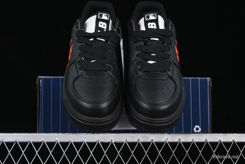 NY Yankees Black Leather Sneakers – Bold Orange Logo Edition