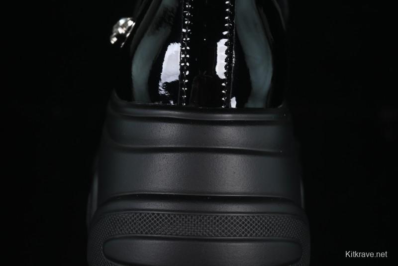 Black Patent Chunky Platform Loafers with Metal Embellishments