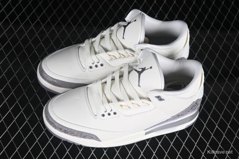 Nike Air Jordan 3 Retro Sneakers Sail Metallic Silver with Elephant Print Accents - CK9246-100