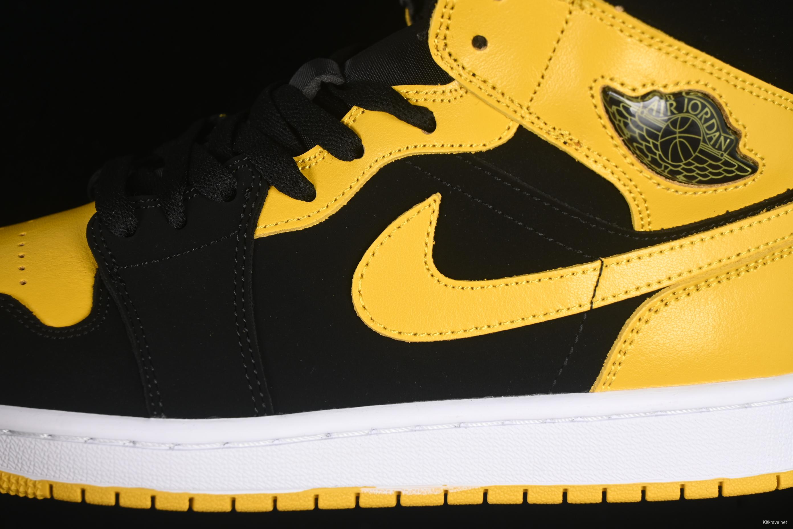 Nike Air Jordan 1 Mid AJ1 Black Yellow Mid-Top Casual Sneakers - HJ6654-071