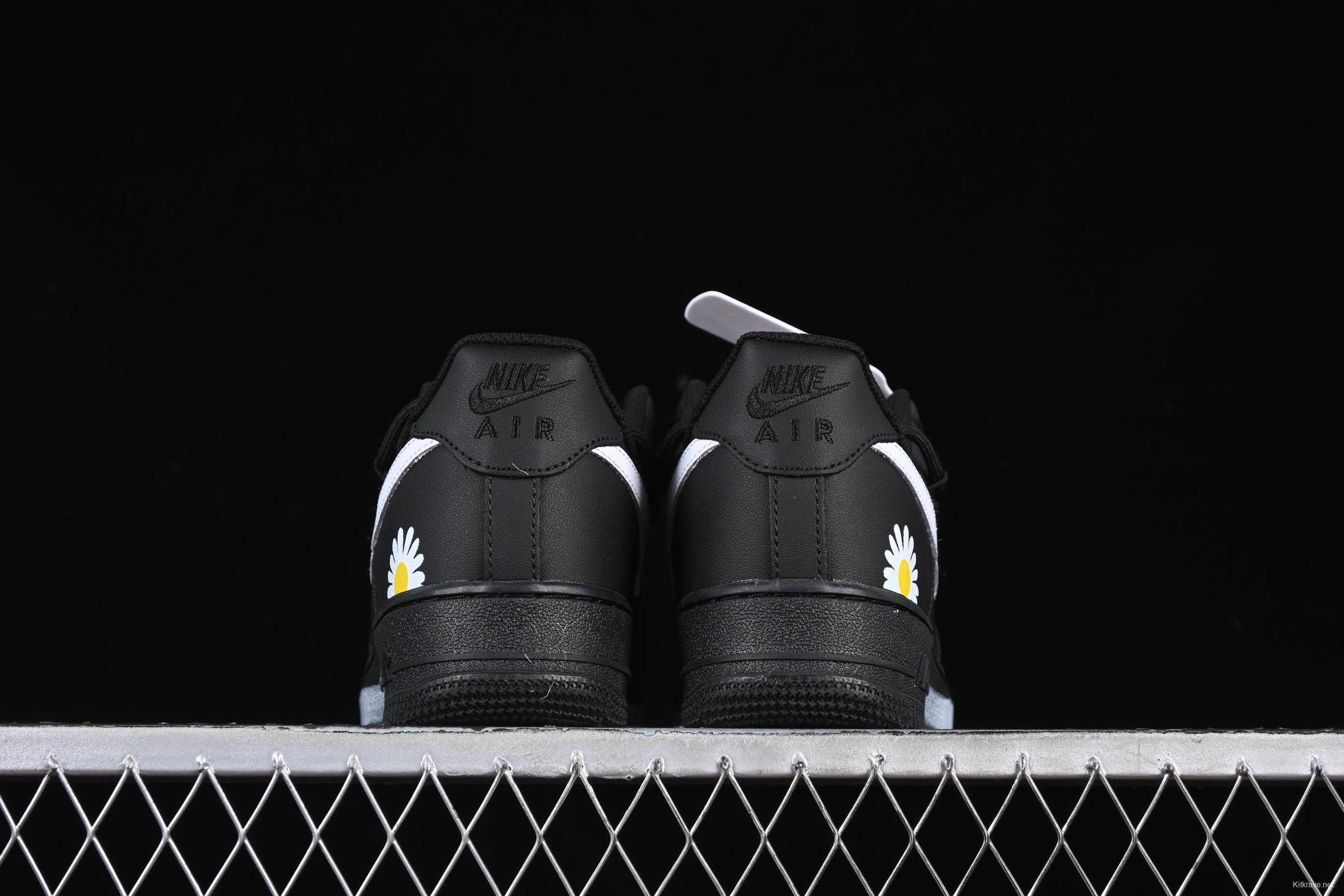 Nike Air Force 1'07 Low Casual Sneakers with 2D Daisy Black White Graffiti Hand-Painted Design - CK0316-063