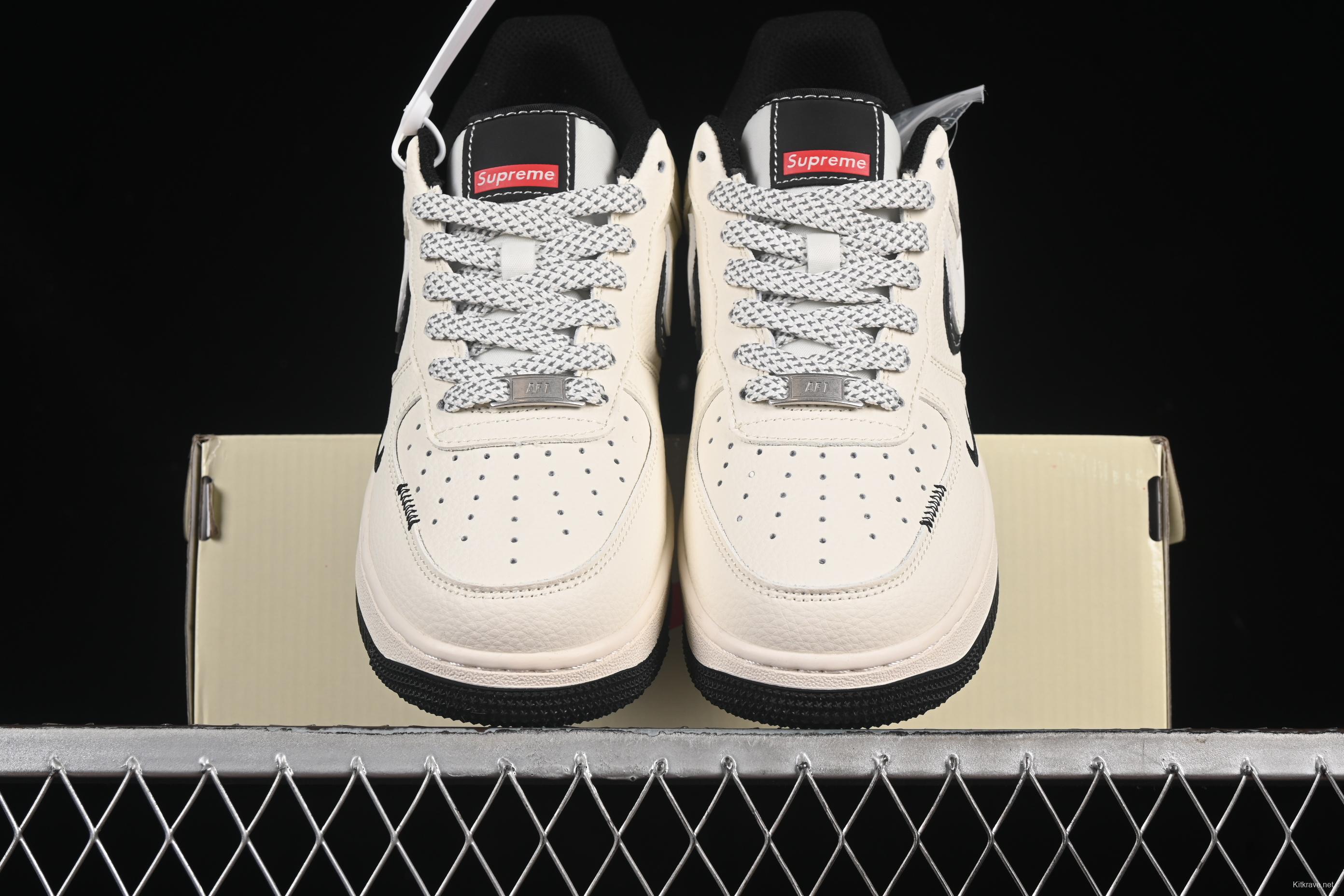 Nike Air Force 1 '07 Low Supreme Collaboration White Black Double Swoosh Casual Sneakers - XS1958-545