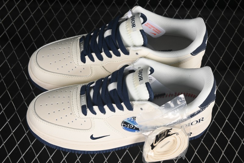 Nike Air Force 1 '07 Low Dior Collaboration Blue Iridescent Swoosh Casual Sneakers - XS1958-569