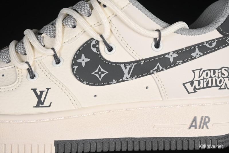 Nike Air Force 1 '07 Low LV Collaboration Two-Tone Grey Pattern Lace-Up Casual Sneakers - DM6868-063