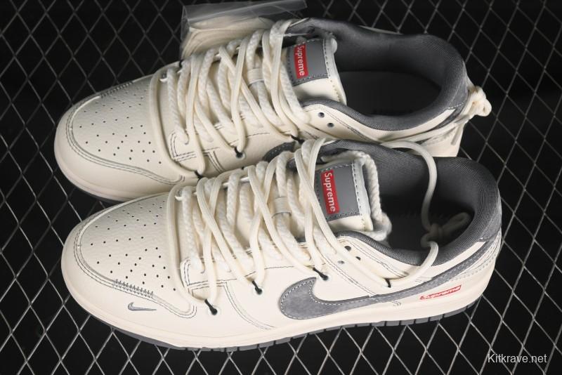 Nike SB Dunk Low Sup Series Strap White Grey Hook Anniversary High-End Custom Low-Top Casual Skate Shoes - YX5066-281