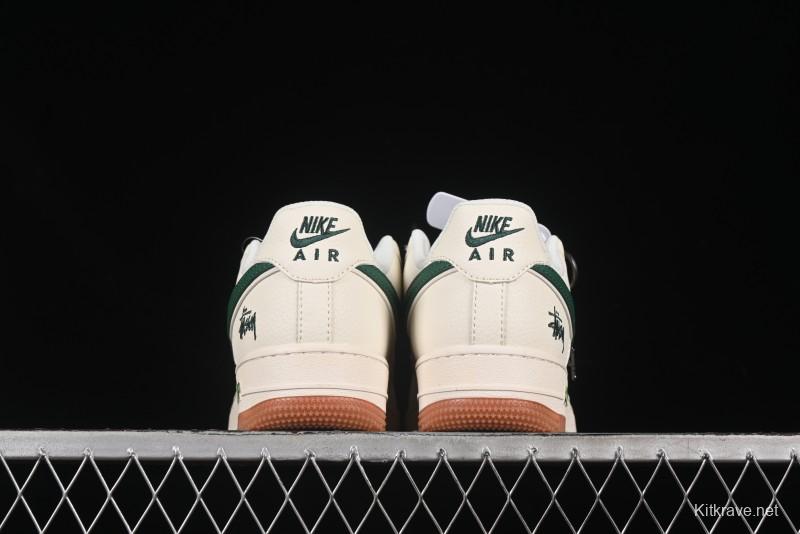 Nike Air Force 1 '07 Low Stussy Collaboration Green Swoosh Gum Sole Casual Sneakers - XX3168-138