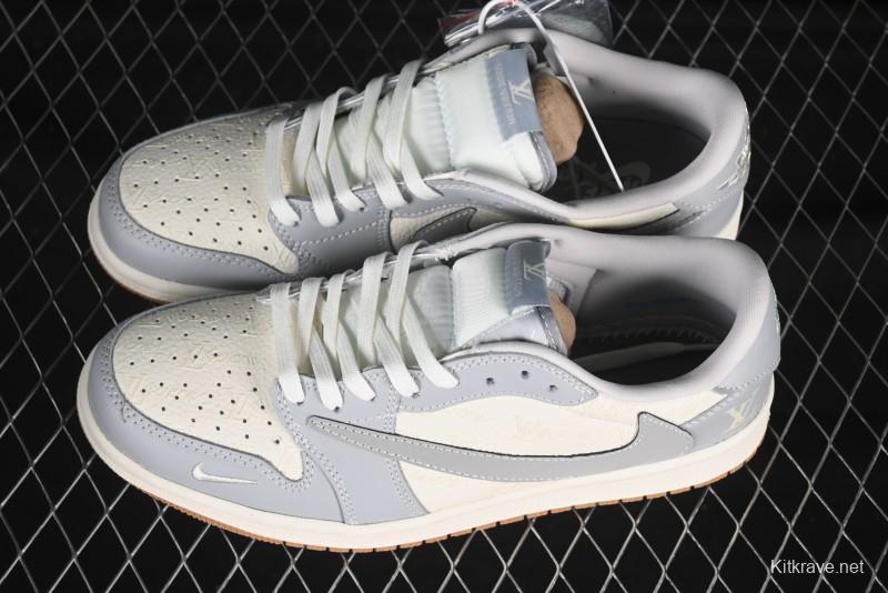 Nike Travis Scott x Fragment Design x Air Jordan 1 Low OG SP AJ1 LV Collaboration Grey White Gum Low-top Casual Sneakers - XS2024-057