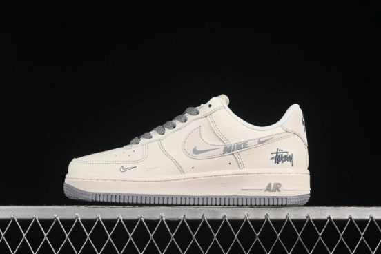 Nike Air Force 1 '07 Low Stussy Collaboration Beige Mini Swoosh Casual Sneakers - HH7518-064