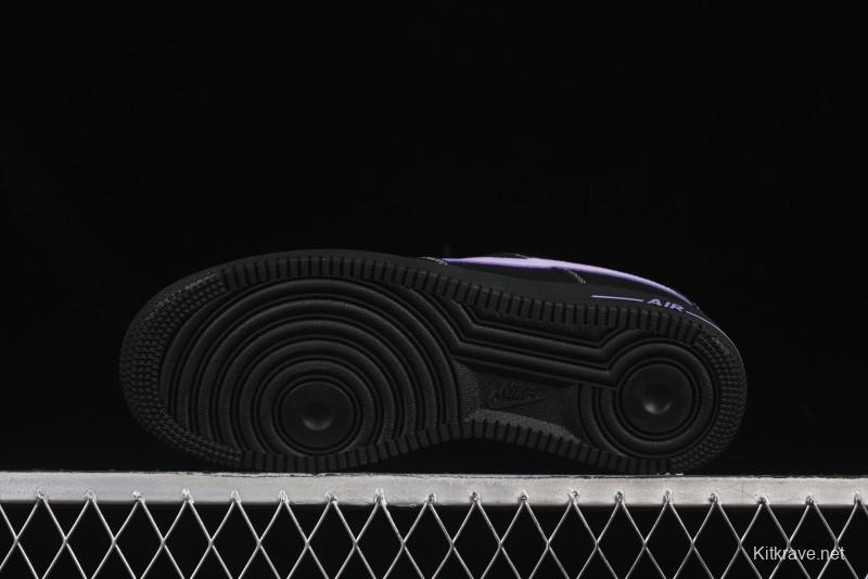 Nike Air Force 1'07 Low Casual Sneakers in Black with Purple Swoosh - HQ2037-001