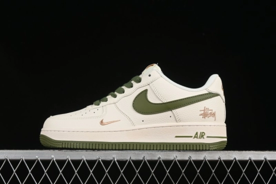 Nike Air Force 1 '07 Low Stussy Collaboration Green Swoosh Gold Embroidery Casual Sneakers - XX3168-151
