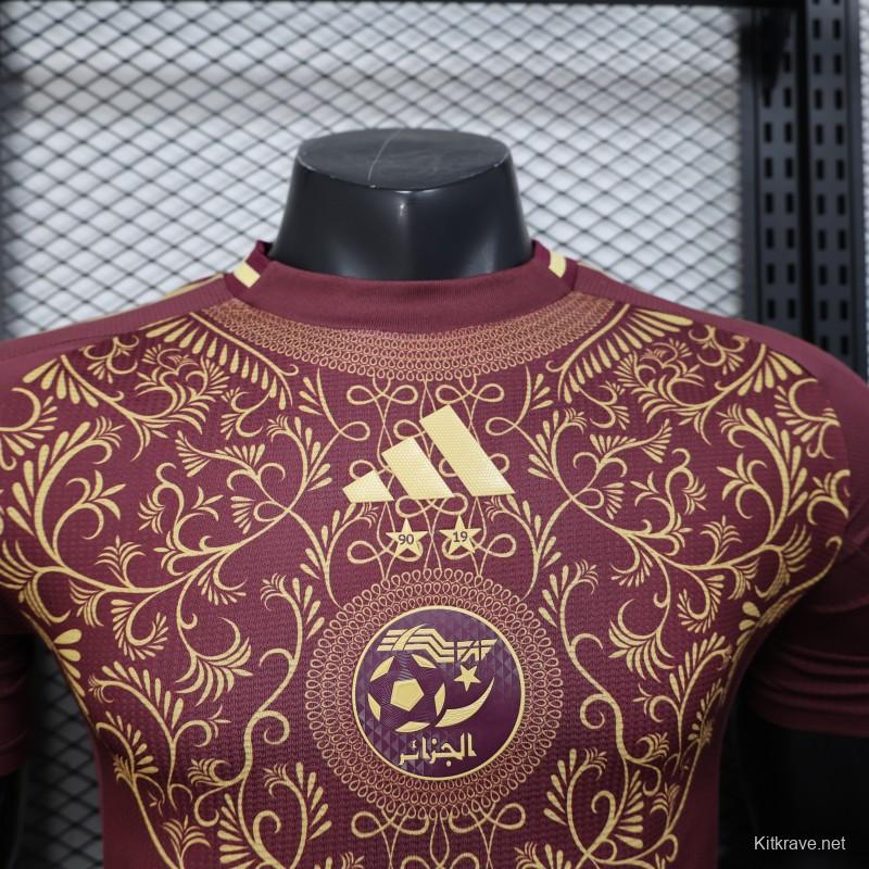 Player Version 2025 Algeria Burgundy with Gold Ornamental Pattern Jersey