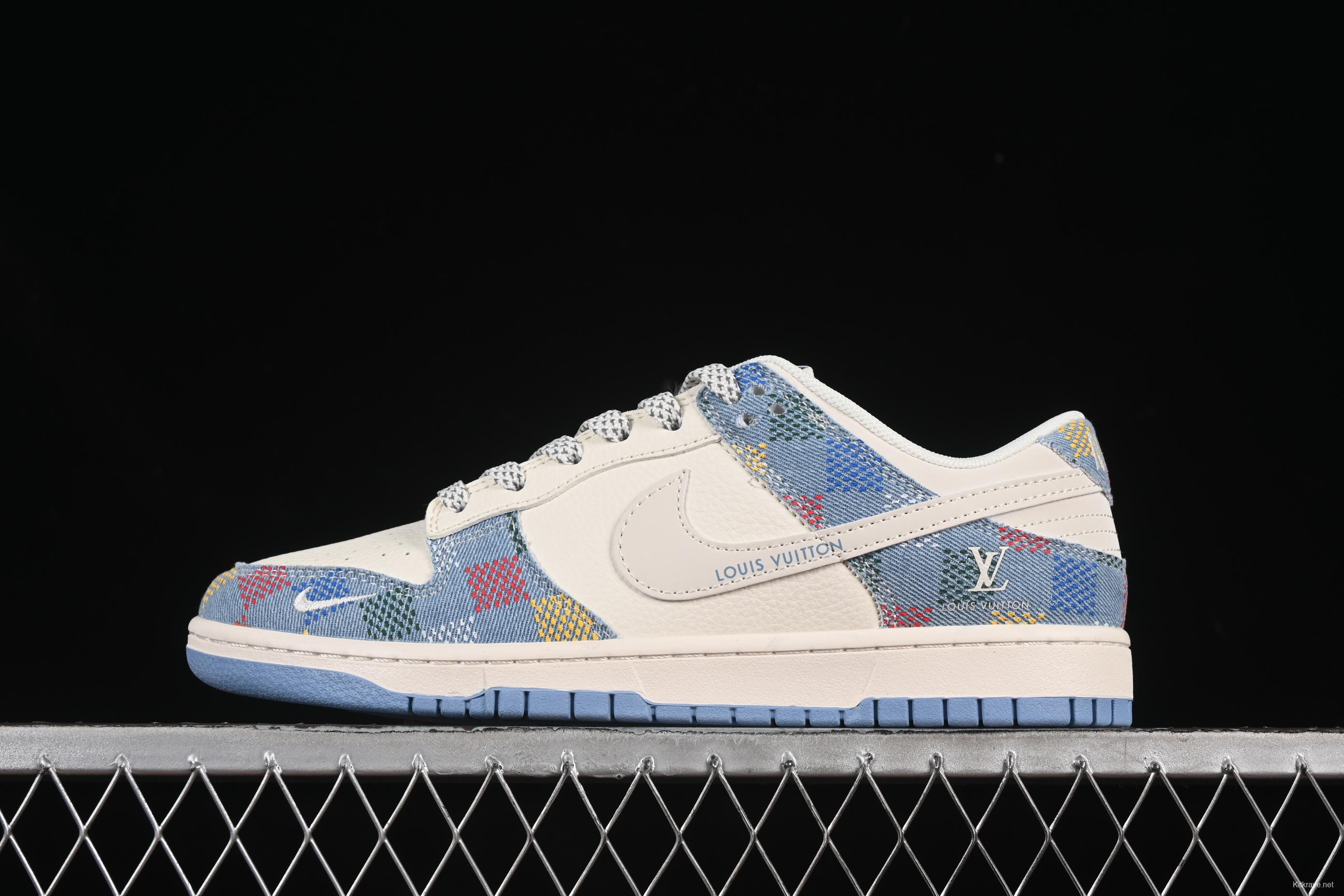Nike SB Dunk Low LV Collaboration Colorful White Swoosh Anniversary High-End Custom Low-Top Casual Skate Shoes - FC1688-231