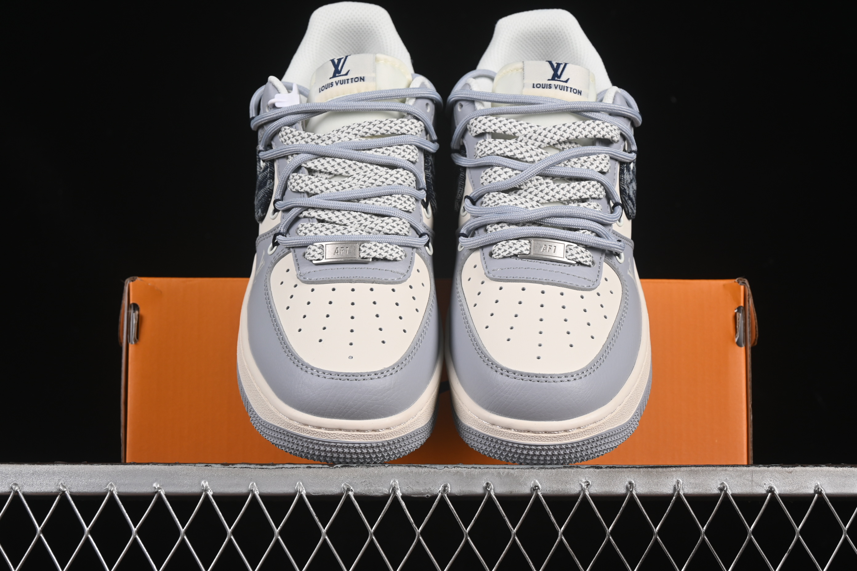 Nike Air Force 1'07 Low LV Collaboration Grey Blue Canvas Lace-Up Casual Sneakers - DM6868-099