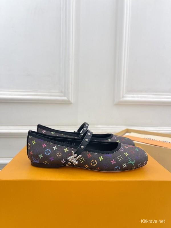 2025 Women Louis Vuitton Multicolor Leather Ballet Flats KFY00300