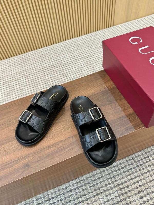 2025 Women Gucci Black Leather Sandals Buckle LY00230