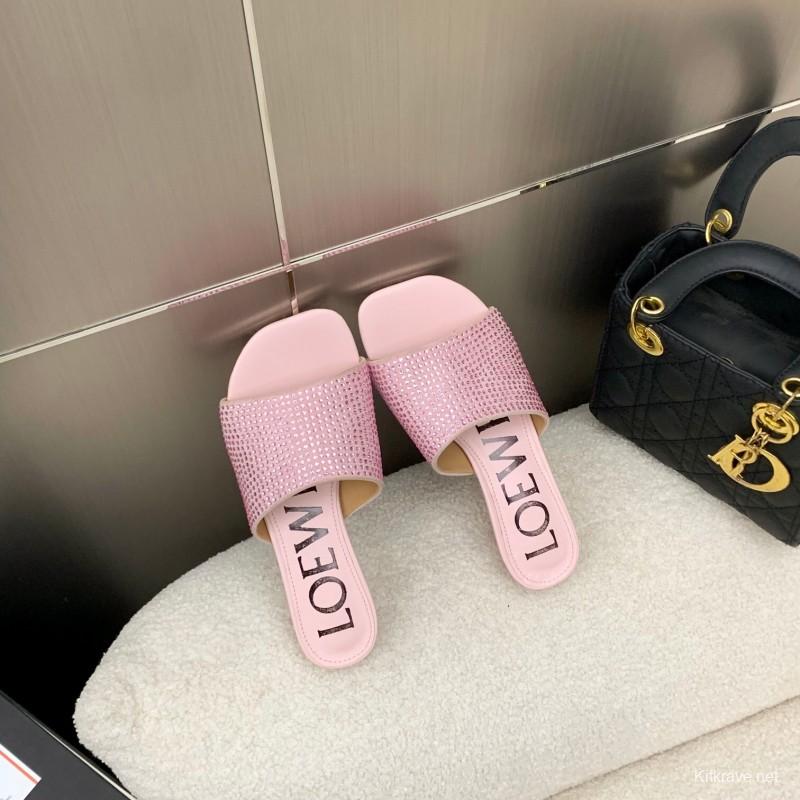 2025 Women Loewe Pink Leather Sandals LY00240