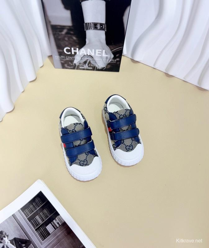 2024 Kids Gucci Brown Navy Canvas Leather Kids Shoes