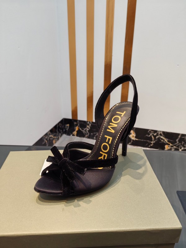 2025 Women TOM FORD Black Velvet High Heel Slingback Bow KFY00300