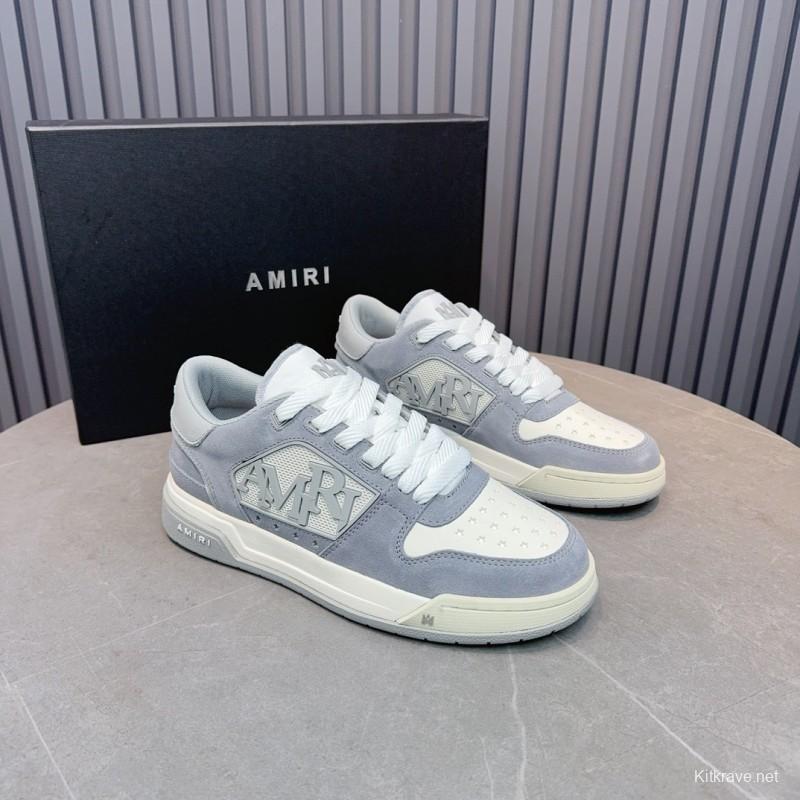 2025 Unisex Amiri White Grey Leather Suede Sneakers MJ00360