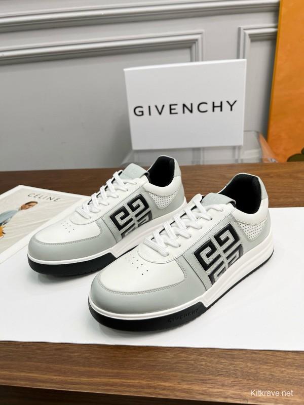 2024 Unisex Givenchy White Black Silk Calfskin Lacquered Low Top Sneakers MJ00380