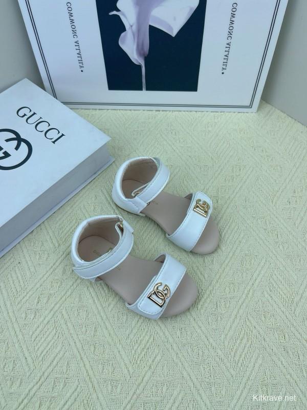 2025 Kids Dolce & Gabbana White Black Leather Sandals DG