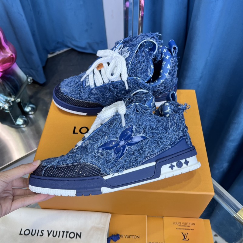 2025 Unisex Louis Vuitton Blue Denim Leather LV Trainer