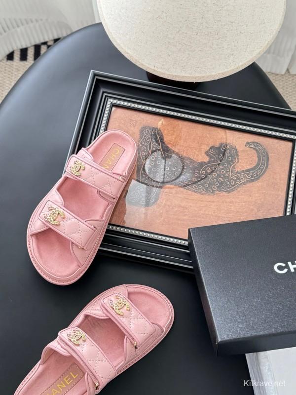 2025 Women Chanel Pink Leather Sandals LY00310