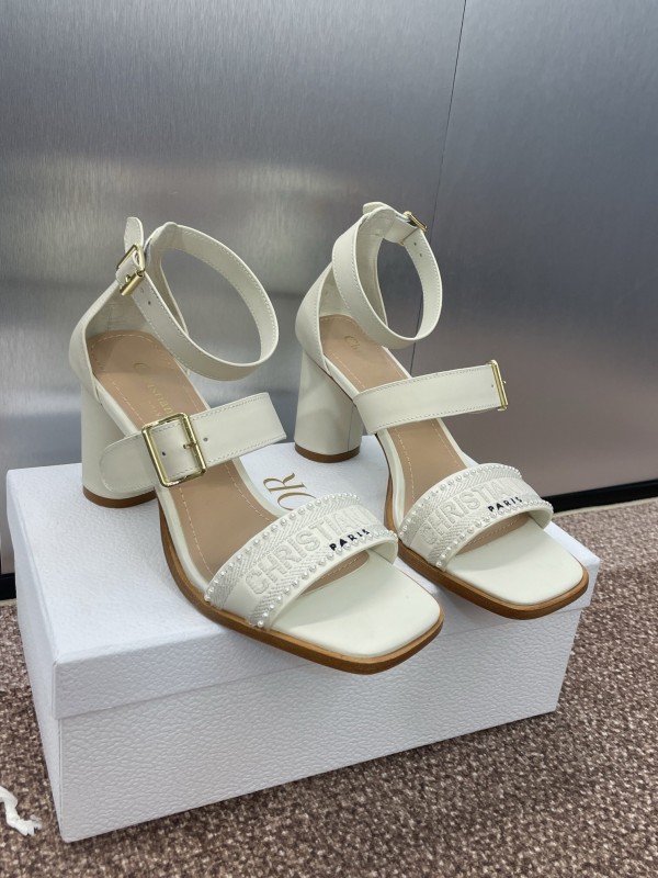 2025 Women Dior White Calfskin Silk Embroidery Sandals KFY00320