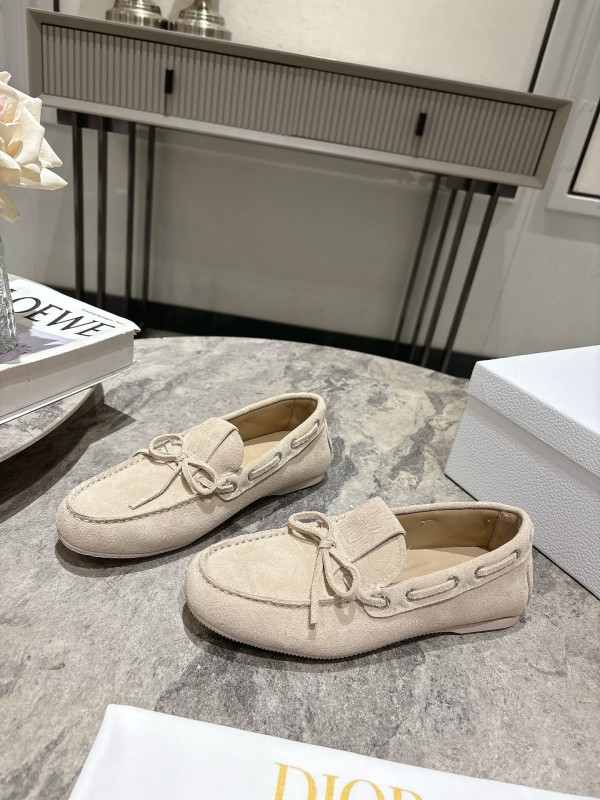 2025 Women Dior Beige Suede Loafers