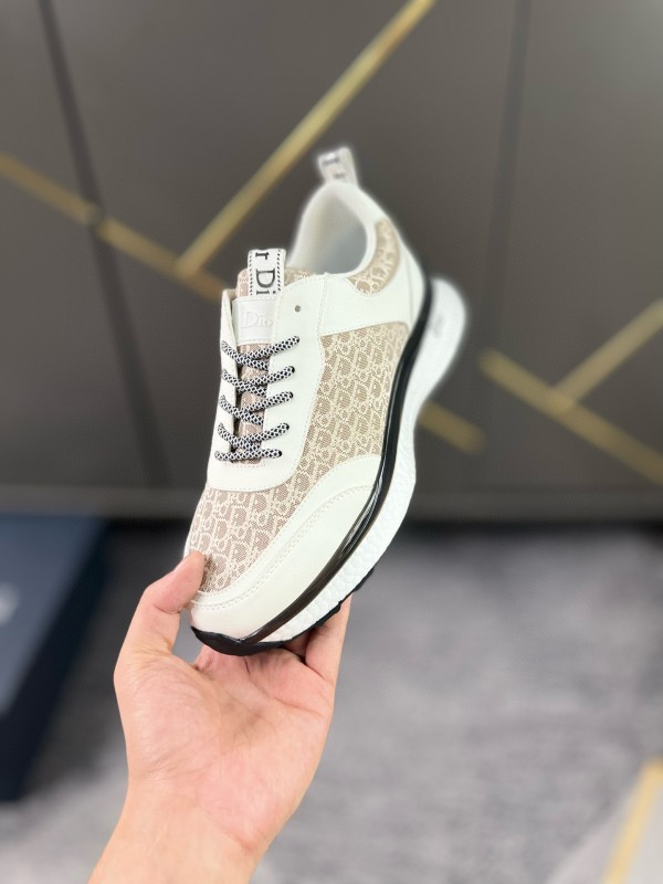 2024 Unisex Dior Beige White Fabric Leather Sneakers MJ00270